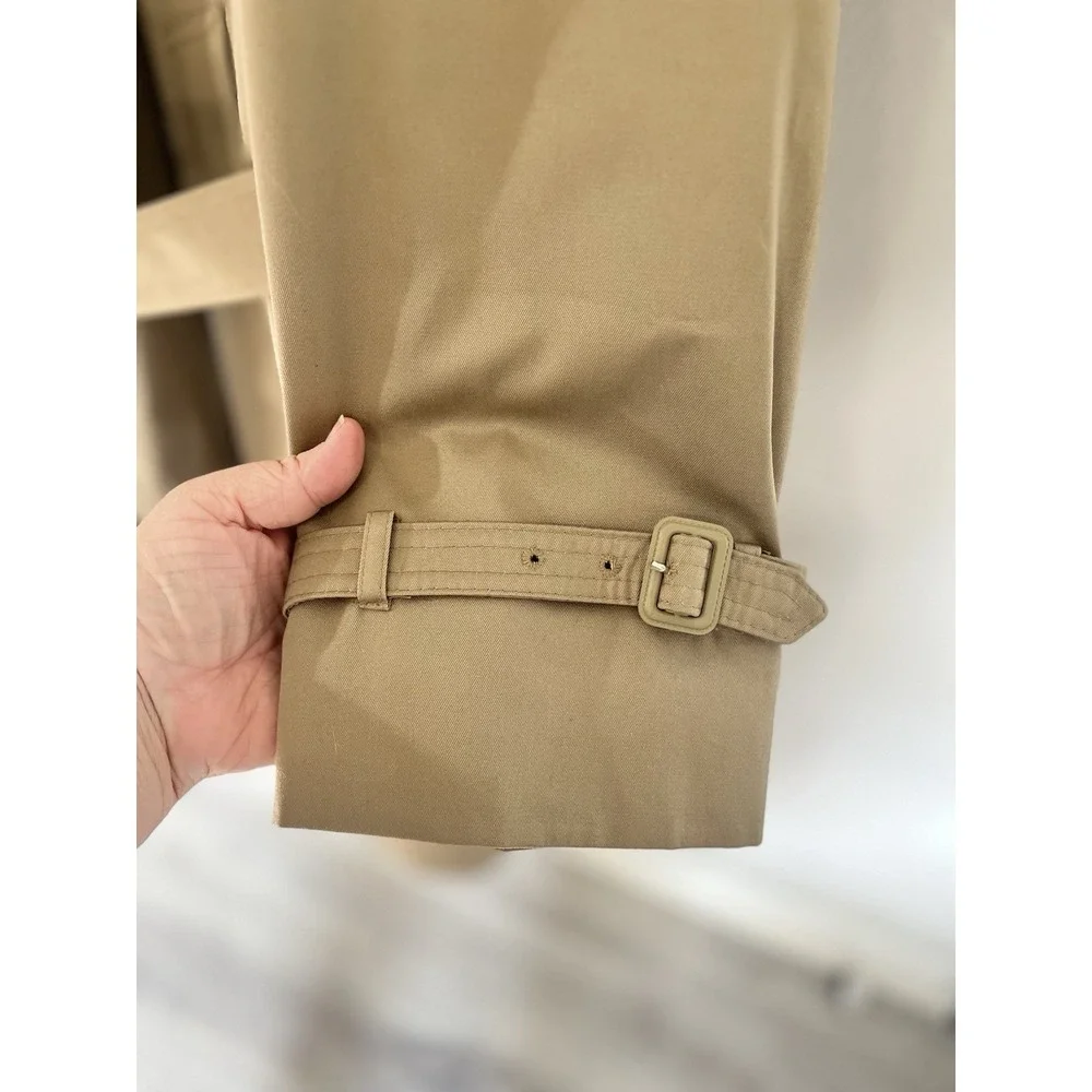 Vintage Men's Trench Coat 44R Khaki Double Breasted Lined Belted Oleg Cassini